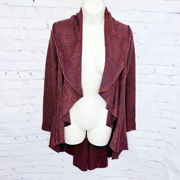 GORGEOUS BELLDINI COPPER BOWN SUBTLE SEQUIN CASCADING OPEN CARDI SWEATER - SMALL - Picture 2 of 8